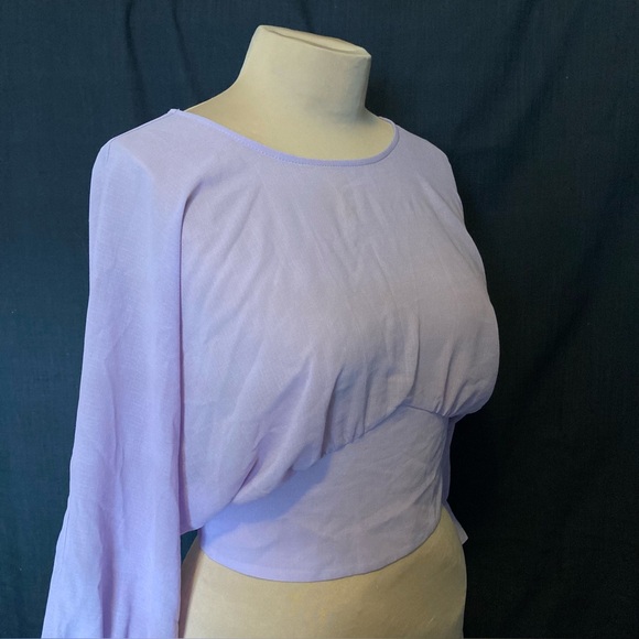 Zara Lilac Batwing Long Sleeved Blouse with Defined Waist and V Back | NWT - Picture 3 of 14